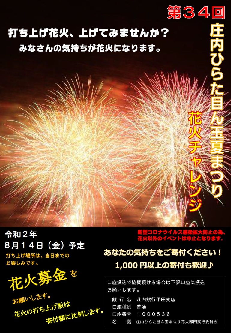 山形県の目ん玉で 花火 を打ち上げたい 庄内ひらた目ん玉夏まつり花火チャレンジ を実現させてください クラウドファンディングのmotiongallery